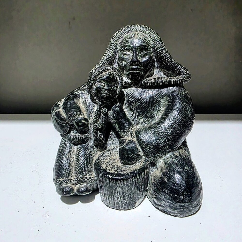 Vintage Canadian Inuit Style Mother & Child Sculpture A Wolf Original